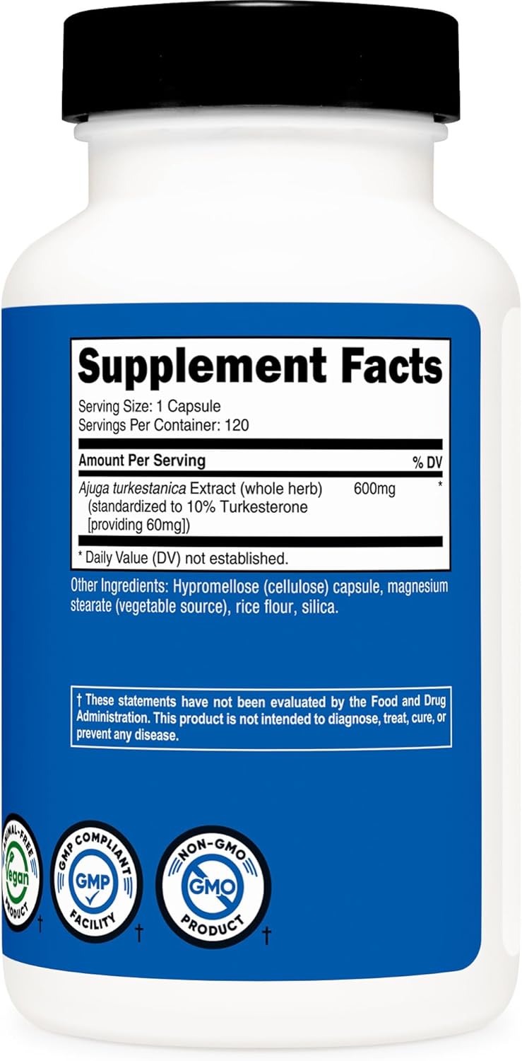 Nutricost Turkesterone Dietary Supplement 600mg, 120 Capsules - Vegetarian, Non-GMO & Gluten Free