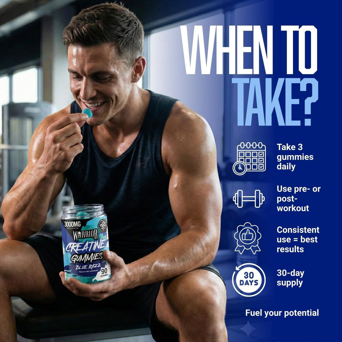 Warrior Creatine Monohydrate 3000mg Blue Razz - 90 Gummies