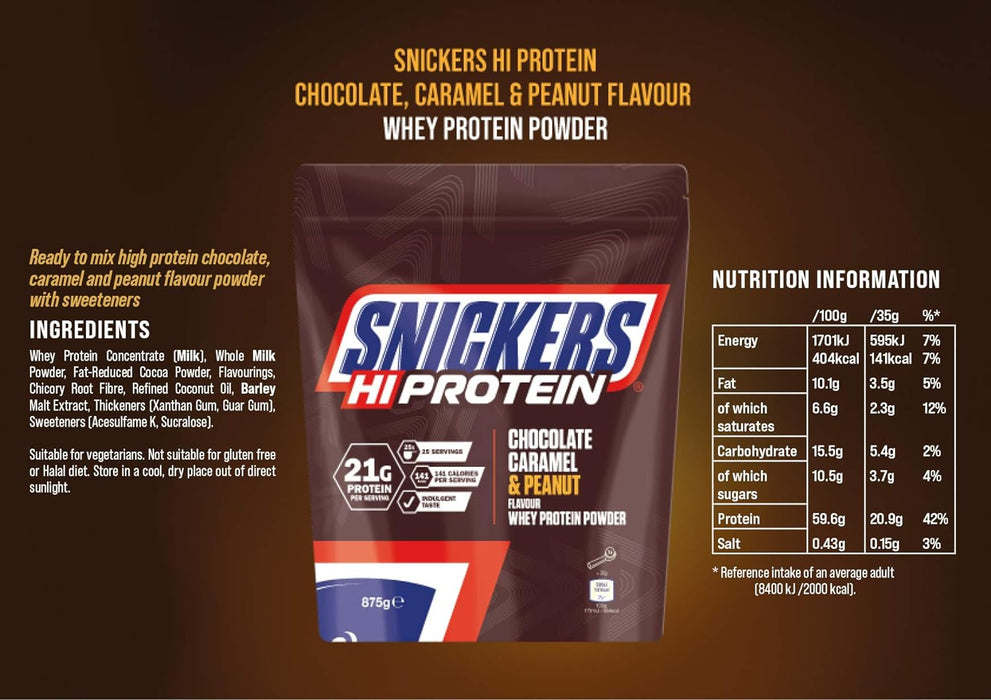 Snickers Chocolate, Caramel & Peanut Flavor Whey Protein Shake Powder 480g