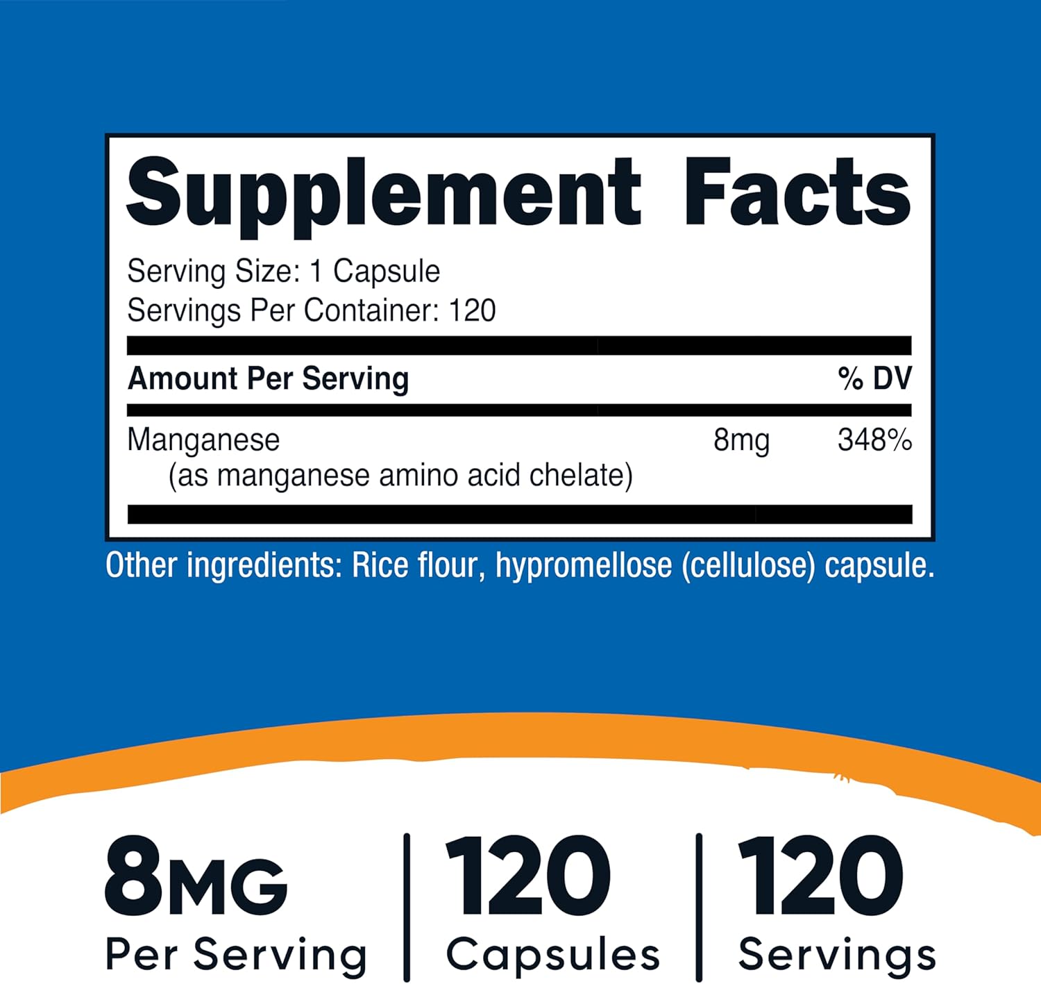 Nutricost Chelated Manganese 8mg - 120 Capsules