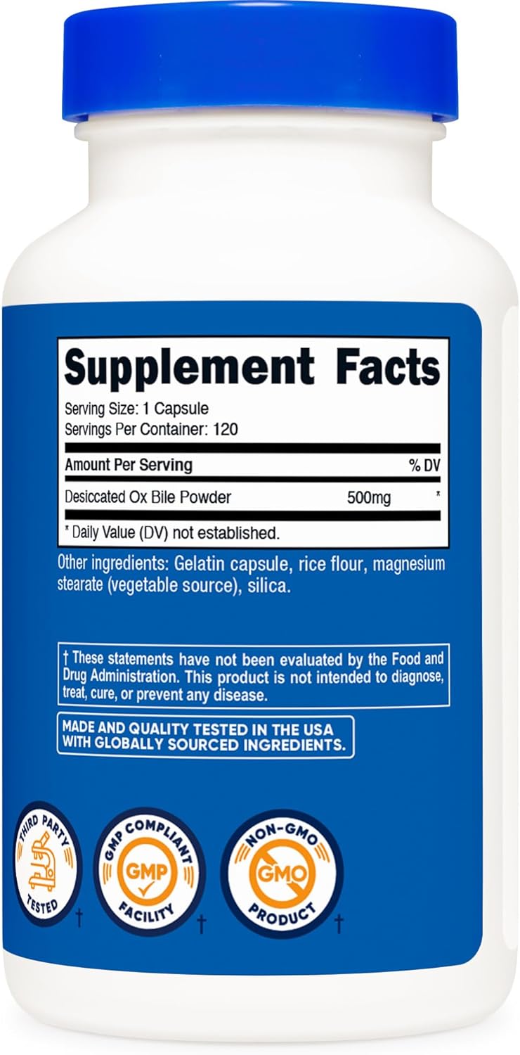 Nutricost Ox Bile Capsules 500mg Per Serving, 120 Capsules - Gluten Free & Non-GMO