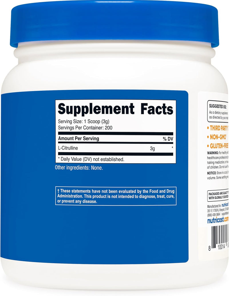 Nutricost Pure L-Citrulline Base Powder 600g