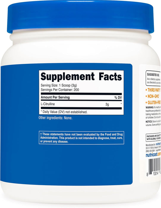 Nutricost Pure L-Citrulline Base Powder 600g