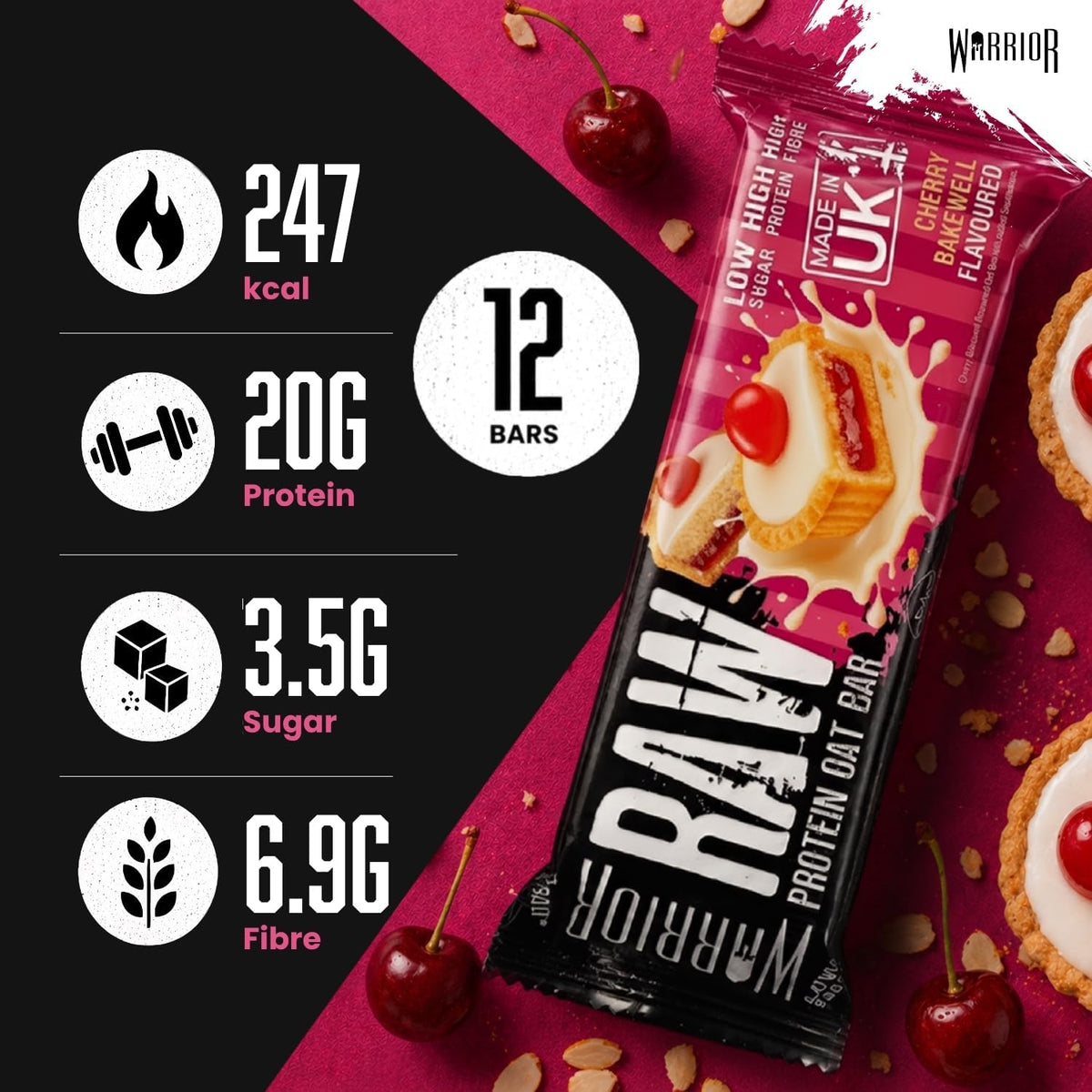 Warrior RAW Protein Bars 75g - Pack of 12