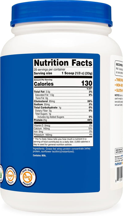 Nutricost Grass-Fed Whey Protein Concentrate 2lb - Undenatured, Non-GMO, Gluten Free