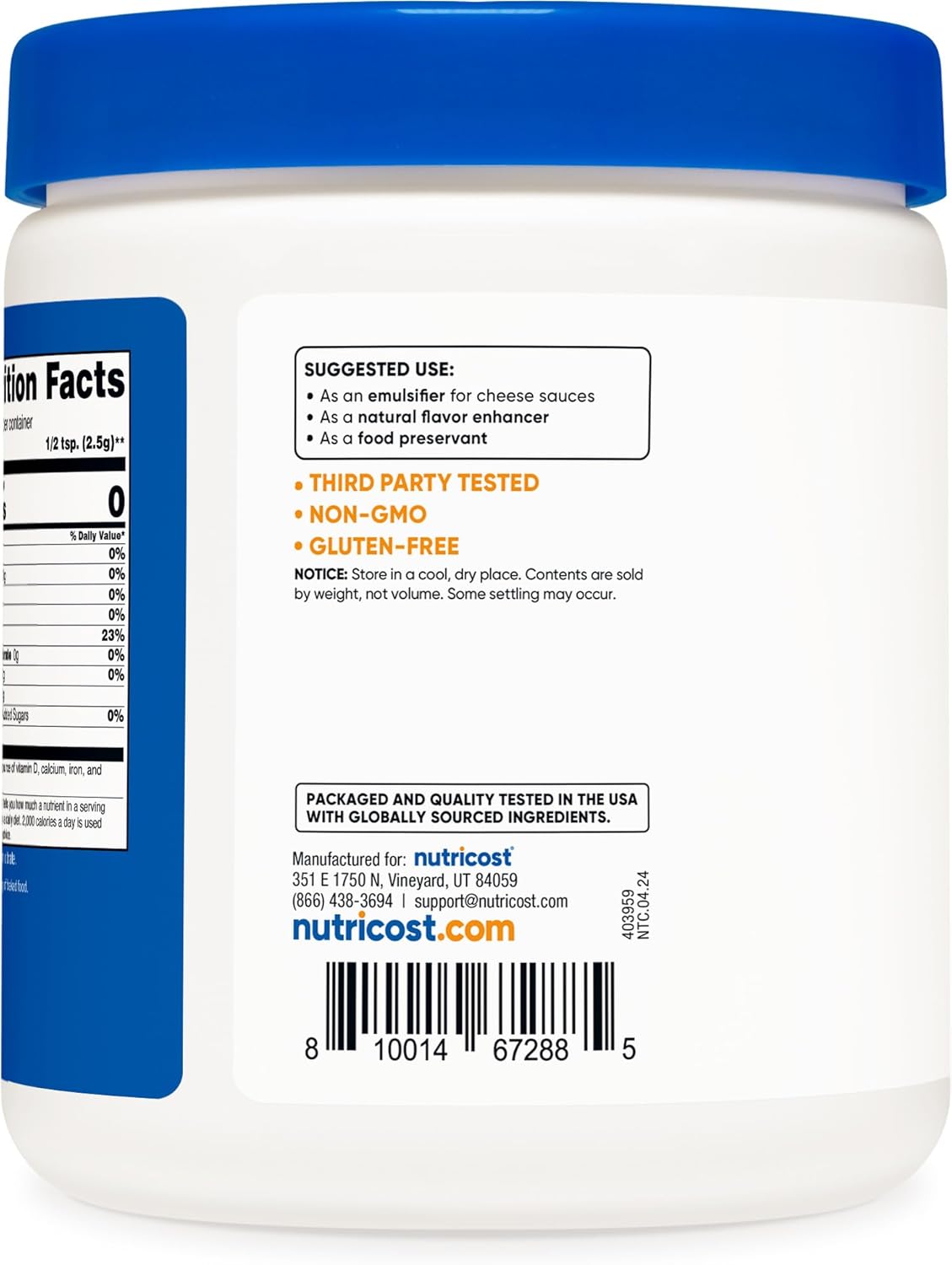 Nutricost Sodium Citrate Powder - Food Grade, Non-GMO - Emulsifier, Natural Flavor Enhancer, Food Preservant