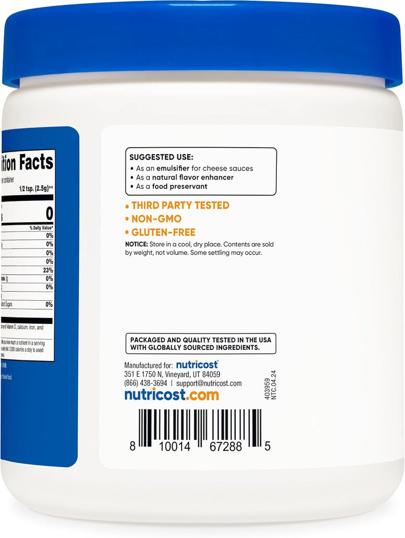 Nutricost Sodium Citrate Powder - Food Grade, Non-GMO - Emulsifier, Natural Flavor Enhancer, Food Preservant