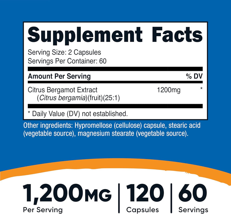 Nutricost Citrus Bergamot Capsules 1,200mg, 120 Capsules - 25:1 Bergamot Extract, Gluten Free, Vegan & Non-GMO