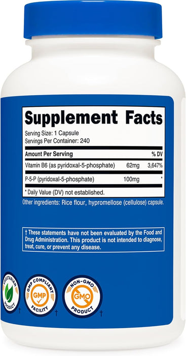 Nutricost P5P Vitamin B6 Supplement 100mg, 240 Capsules (Pyridoxal-5-Phosphate) - Vegetarian Friendly, Non-GMO, Gluten Free
