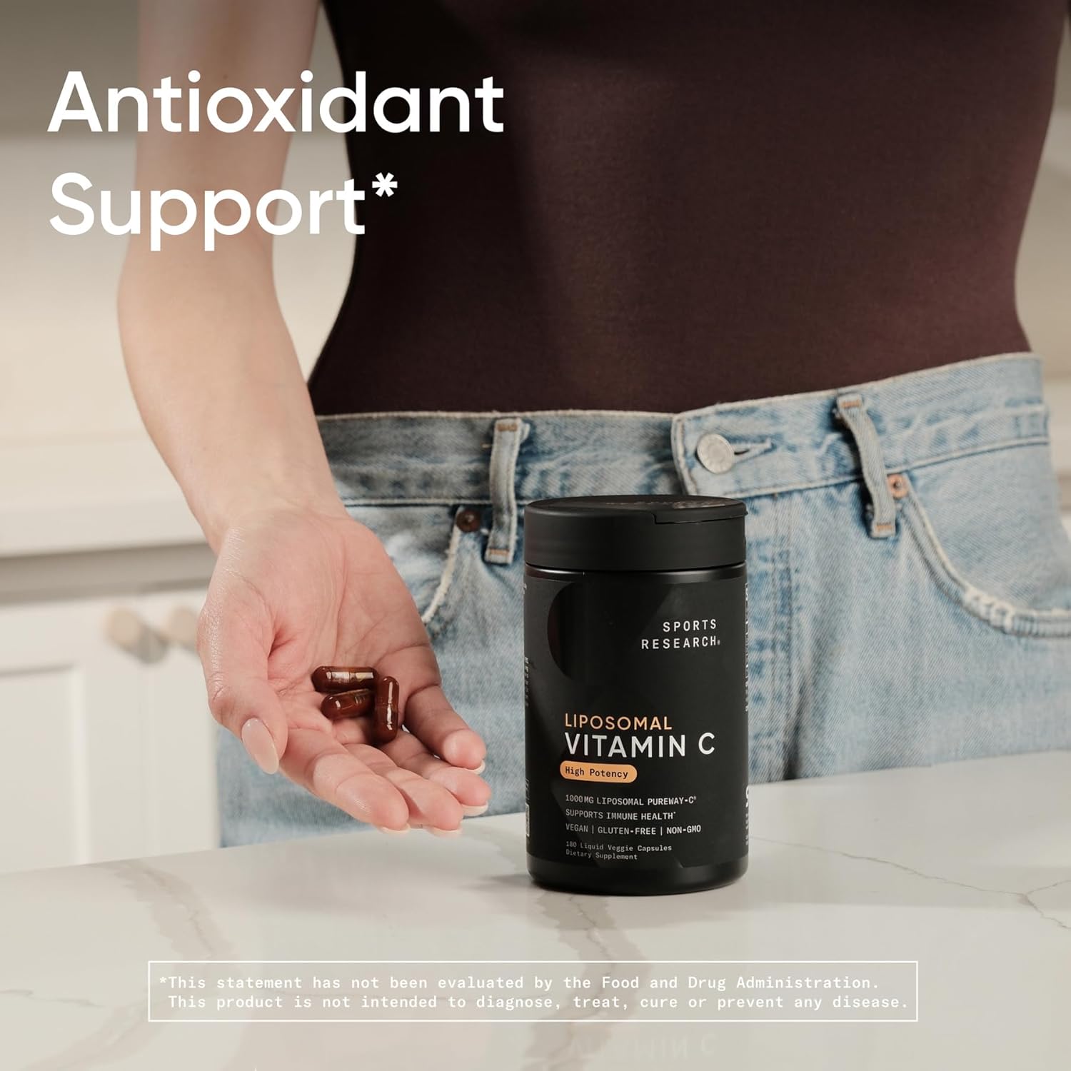 Sports Research High Potency Liposomal Vitamin C Supplement 1000 mg, 180 Liquid Veggie Capsules
