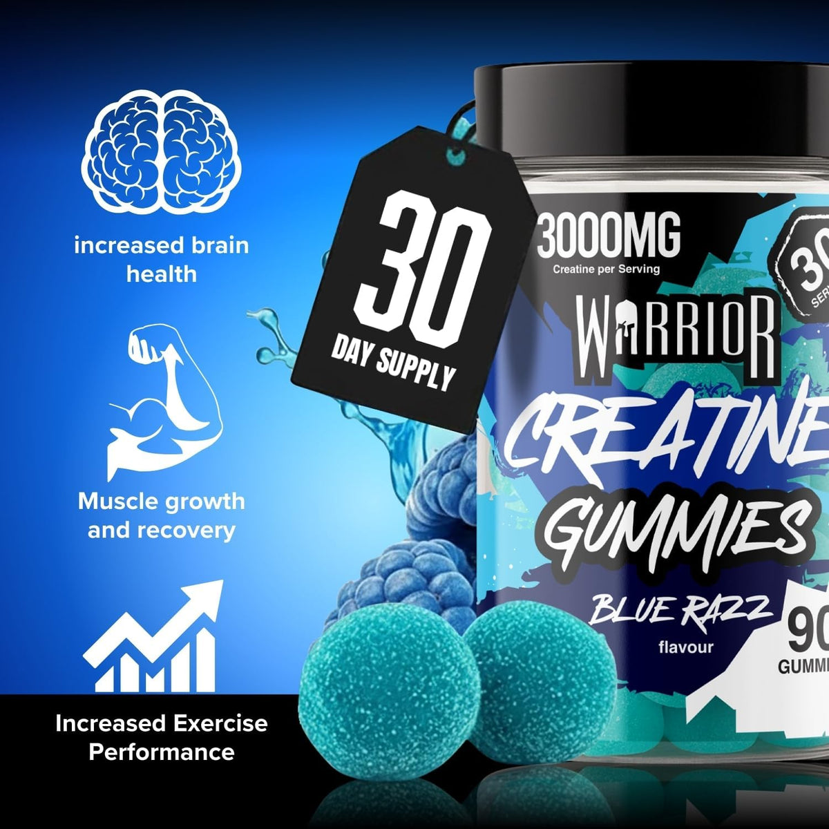 Warrior Creatine Monohydrate 3000mg Blue Razz - 90 Gummies