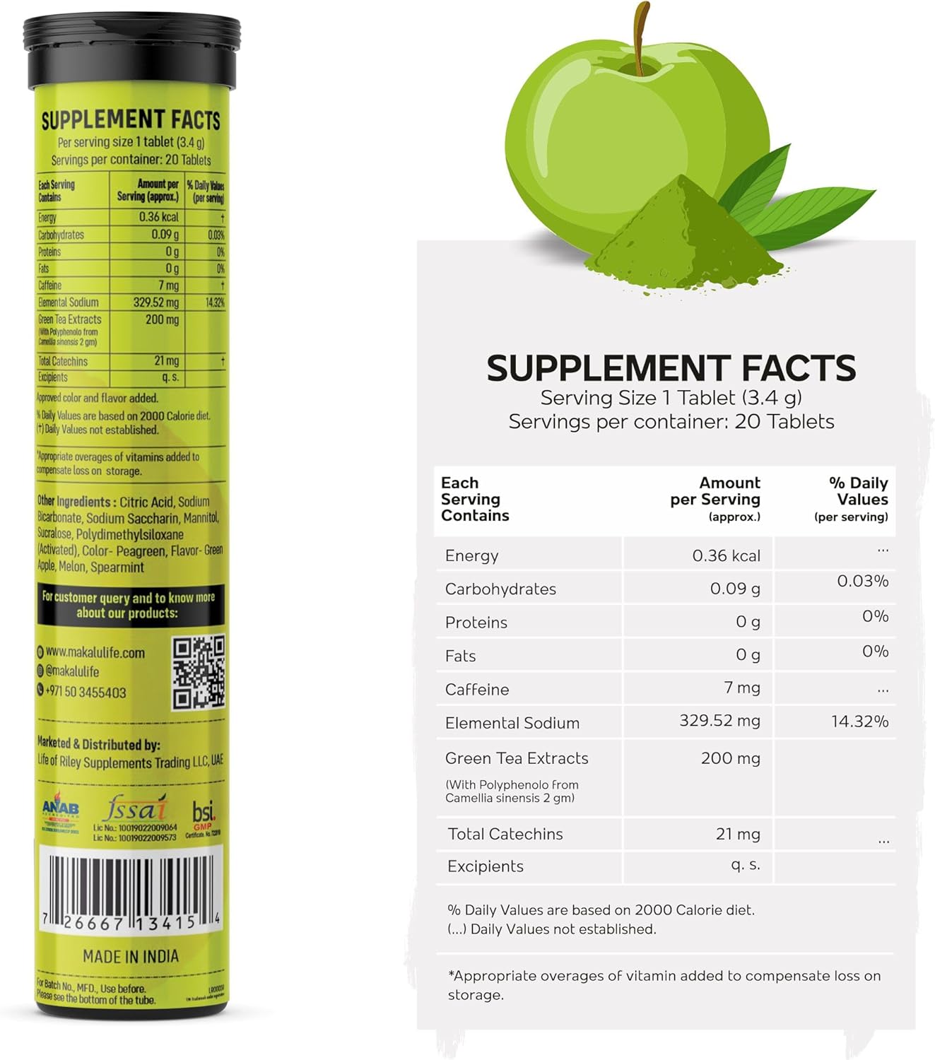 Makalu Lean N Clean 100% Organic Green Tea, 20 Effervescent Tabs – PROTEIFY
