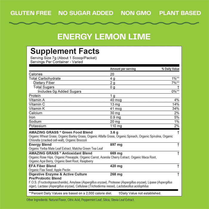 Amazing Grass Green Blend Energy, Lemon Lime, 210g