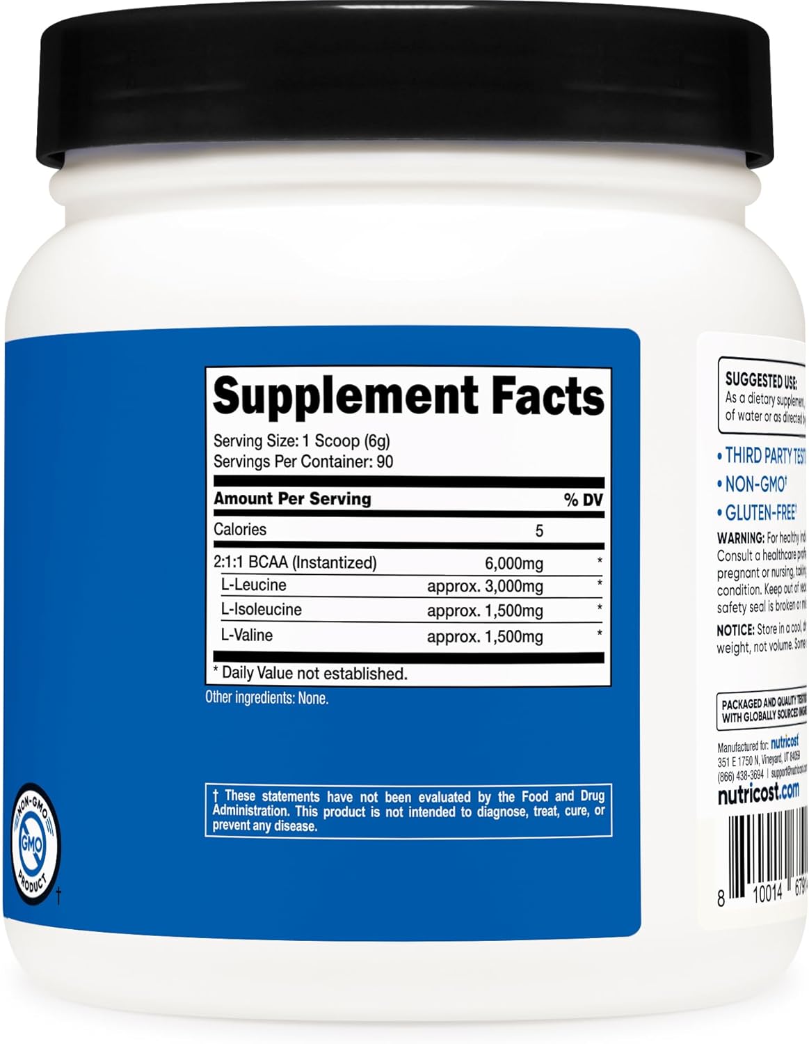 Nutricost BCAA Powder 90 Servings, Unflavoured - Branched Chain Amino Acids
