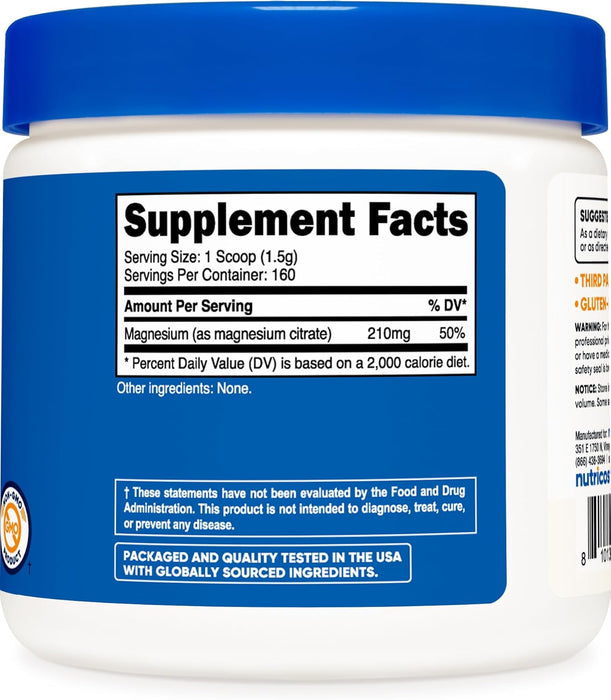 Nutricost Magnesium Citrate Powder, Unflavoured, 250g