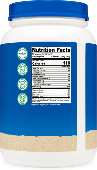 Nutricost Organic Pea Protein Isolate Powder 2lb - Unflavored - Vegetarian Friendly, Gluten Free, Non-GMO