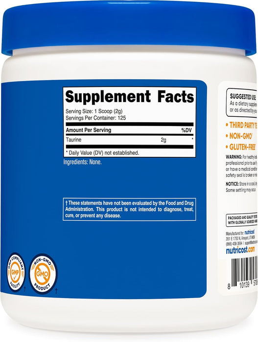 Nutricost Taurine Powder 250g - 125 Servings, 2000mg per serving