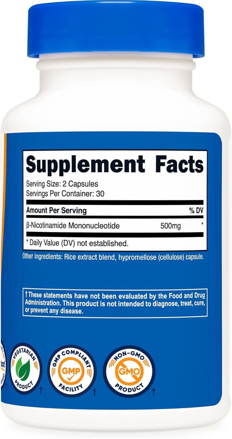 Nutricost NMN (Nicotinamide Mononucleotide) 500mg, 60 Capsules - Vegetarian Friendly, Gluten Free, Non-GMO
