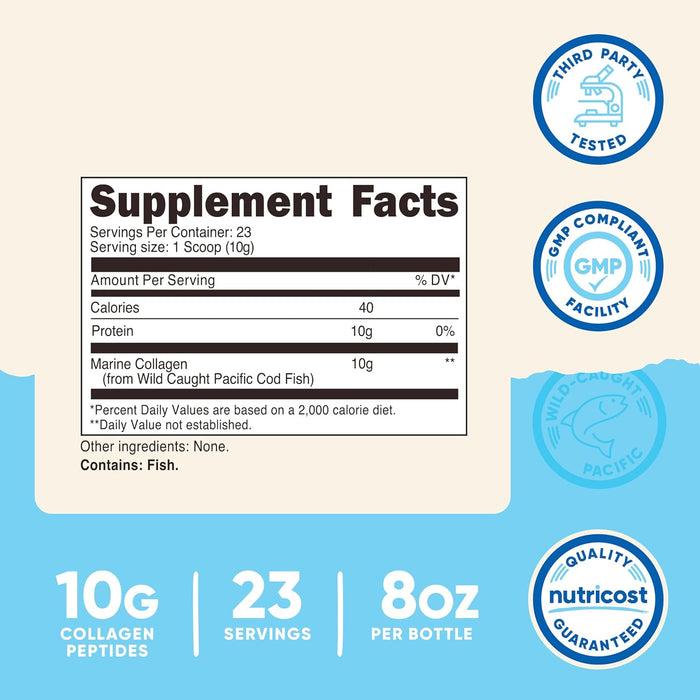 Nutricost Marine Collagen Powder Wild Caught Fish (8 oz) - 23 Servings, 10 G Protein Per Serving