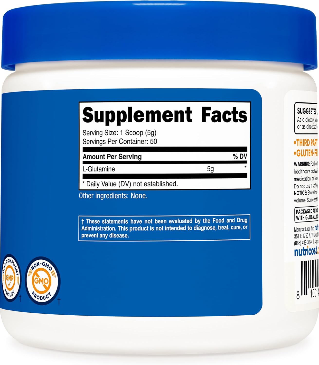 Nutricost L-Glutamine Powder 250g - 50 serving