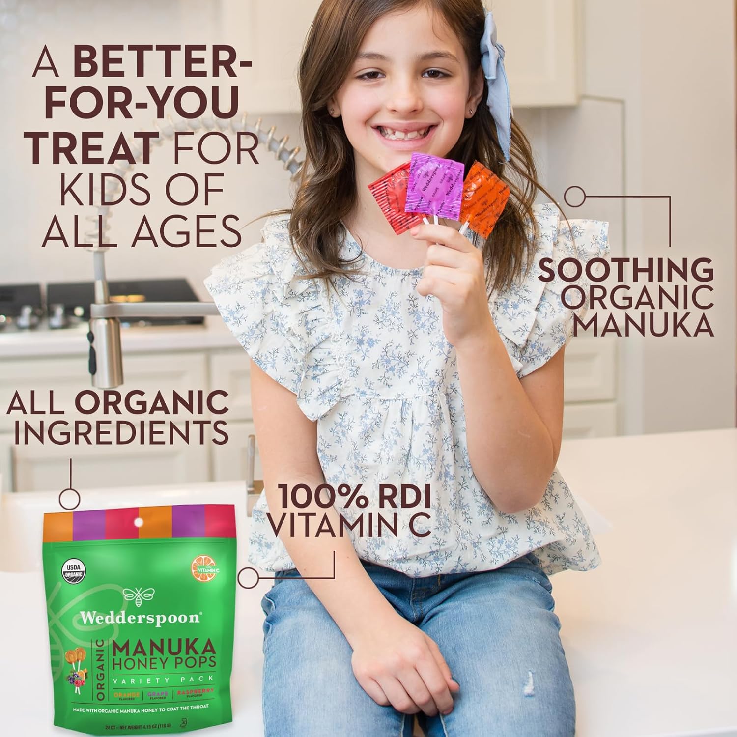 Wedderspoon Organic Manuka Honey Pops For Kids - 24 Count