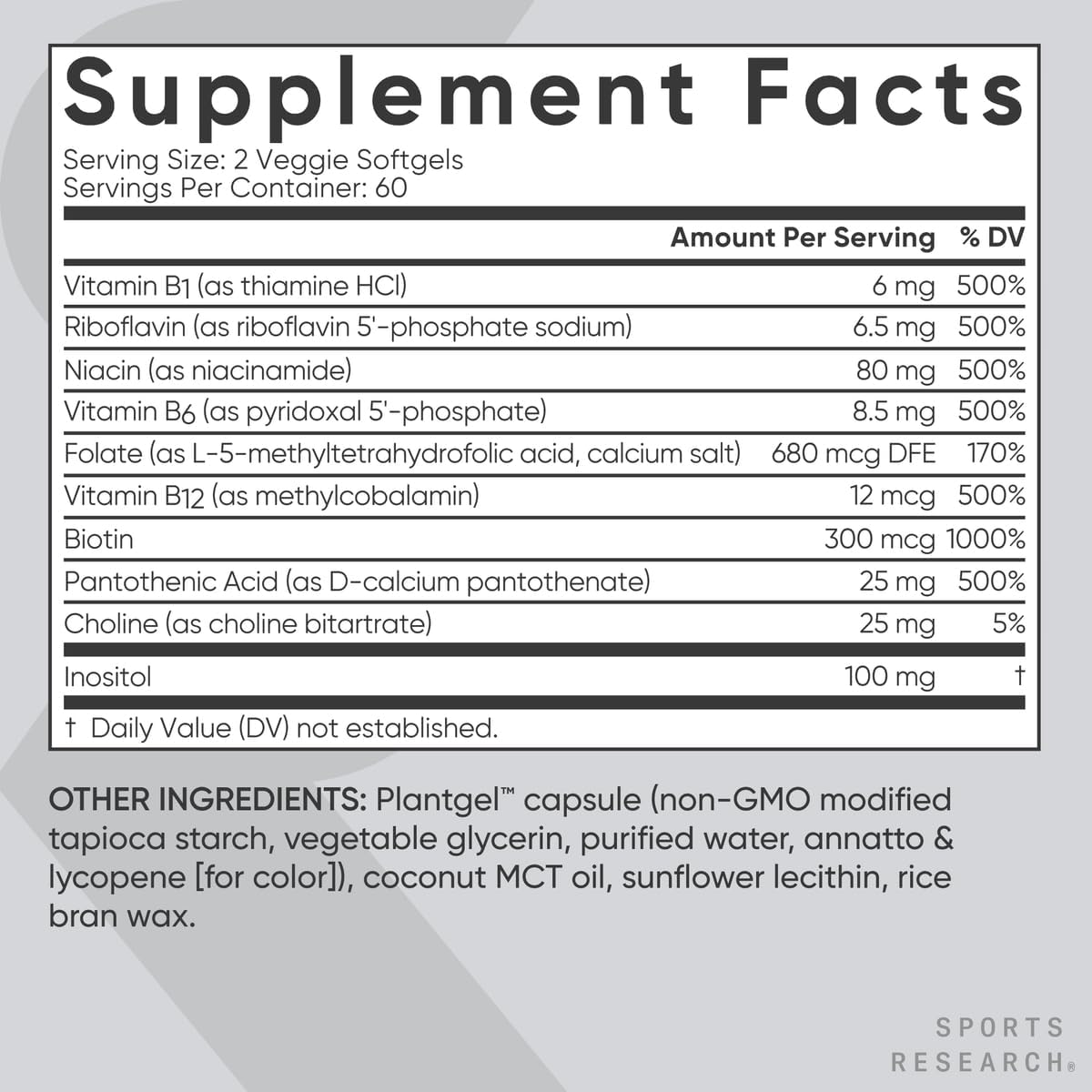 Sports Research Vitamin B-Complex - Full Spectrum of B Vitamins, Plant-Based Vegan-Friendly Formula