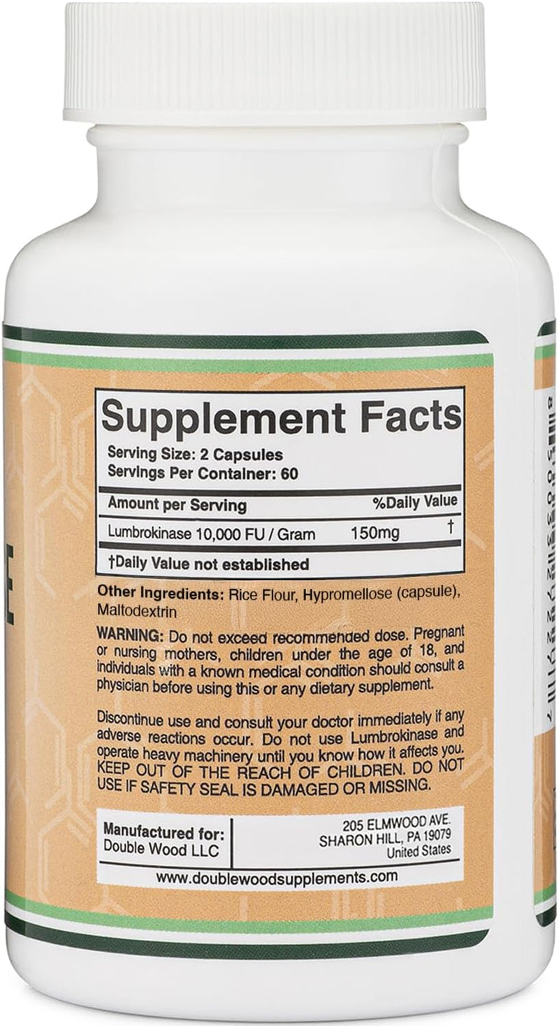Double Wood Supplements Lumbrokinase Enzymes 150mg - 120 Capsules