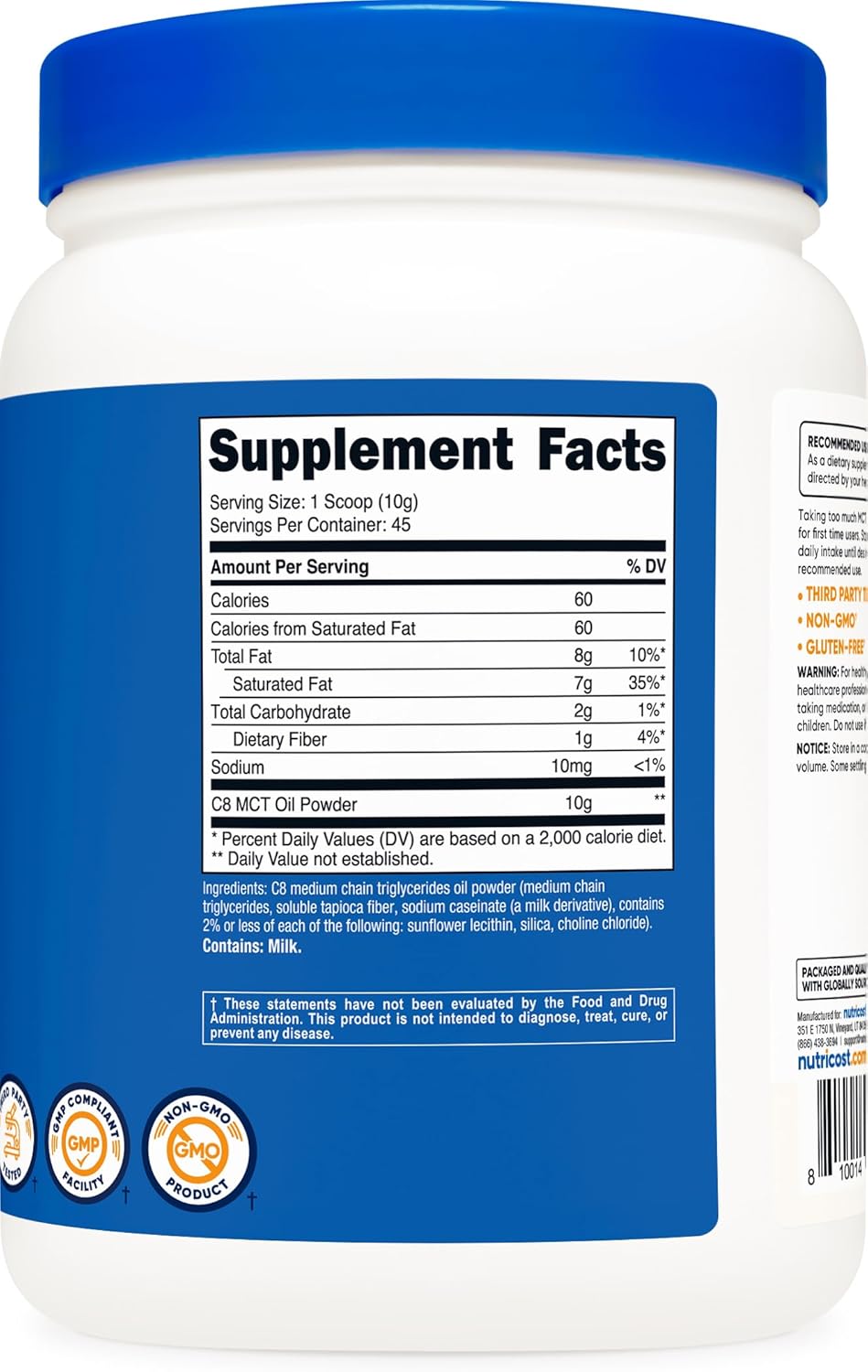 Nutricost C8 MCT Oil Powder - 1lb