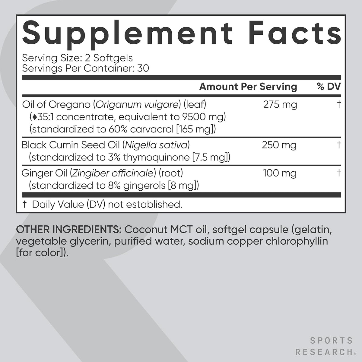 Sports Research Oil of Oregano 9500mg with Black Cumin Seed Oil - 60 Softgels