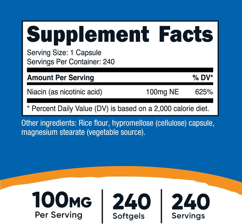 Nutricost Niacin (Vitamin B3) 100mg, 240 Capsules - with Flushing, Non-GMO, Gluten Free