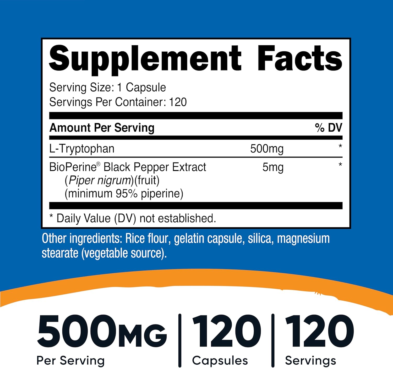 Nutricost L-Tryptophan 500mg, 120 Capsules - with BioPerine, Gluten Free, Non-GMO