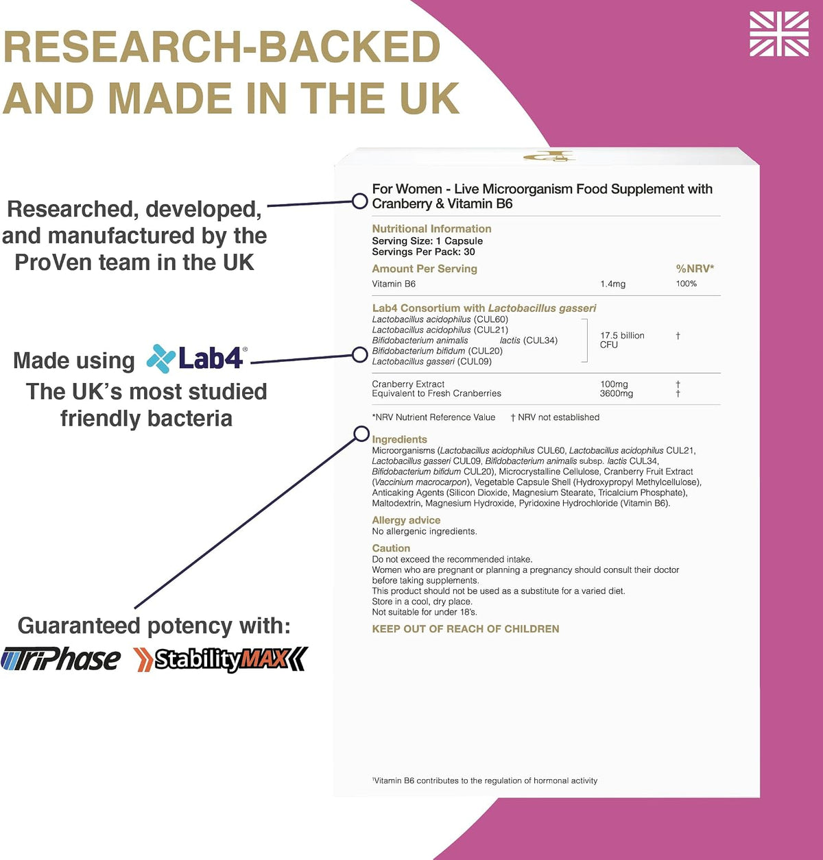 Pro-Ven Biotics for Women 17.5 Billion Friendly Bacteria - 30 Capsules