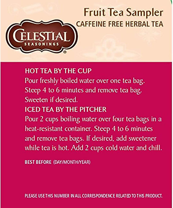 Celestial Seasonings Fruit Tea Sampler, Caffeine Free, 5 Flavors, 18 Tea Bags