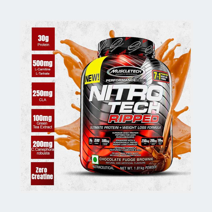 MuscleTech Nitro Tech Ripped Protein Powder 4lb, Chocolate Fudge Brown ...