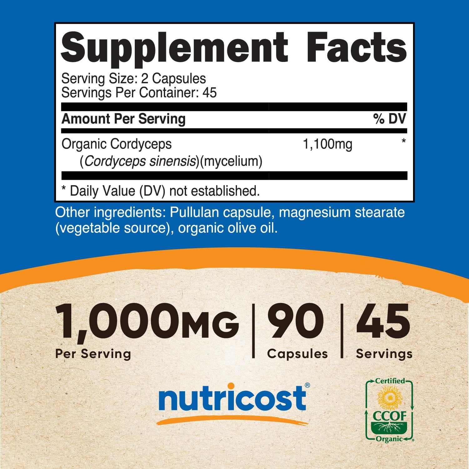 Nutricost Cordyceps Mushroom 1100mg - 90 Capsules