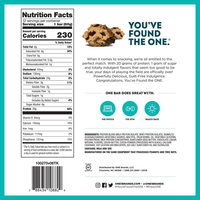 One Brand ONE Bar with 20g Protein, Gluten-Free, 2.12 Oz, Pack of 12