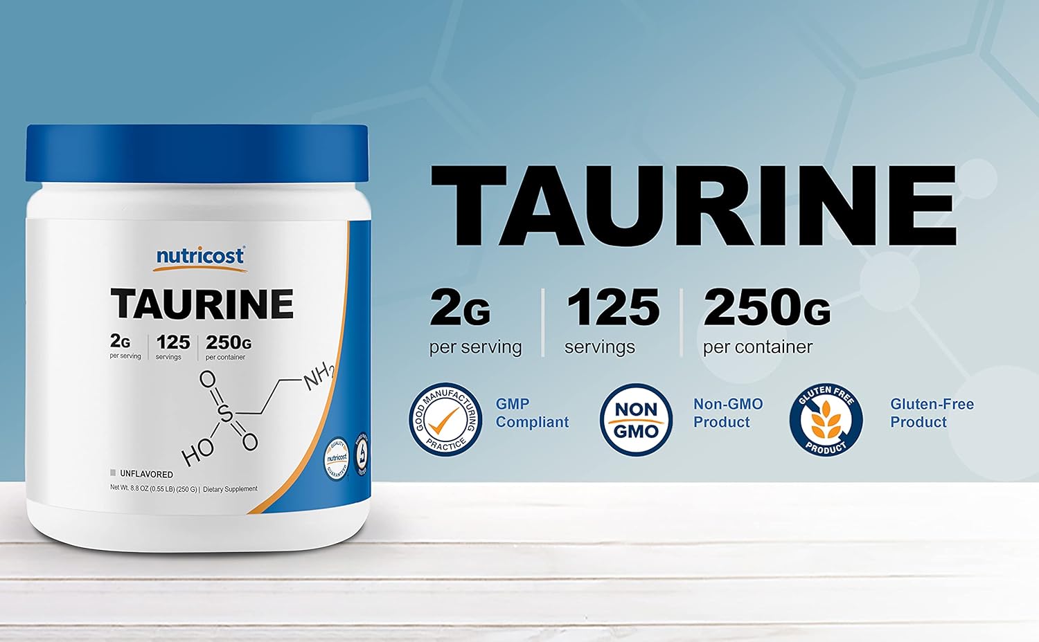 Nutricost Taurine Powder 250g - 125 Servings, 2000mg per serving