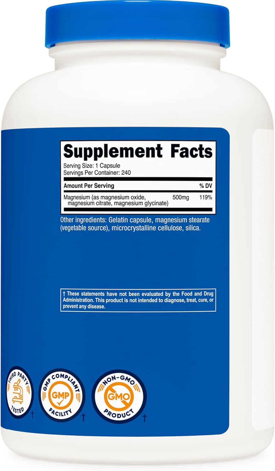 Nutricost Magnesium Complex 500mg, 240 Capsules - Magnesium Oxide, Citrate, and Glycinate - Gluten Free and Non-GMO