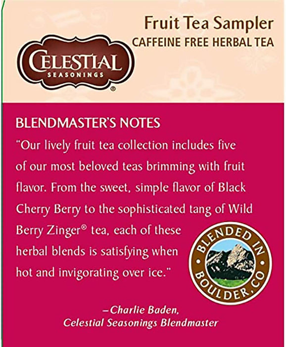 Celestial Seasonings Fruit Tea Sampler, Caffeine Free, 5 Flavors, 18 Tea Bags