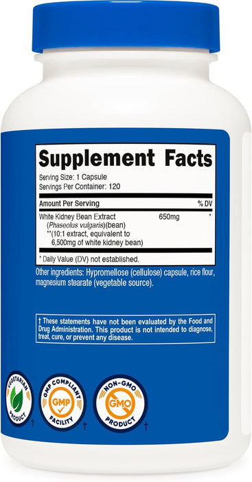 Nutricost White Kidney Bean 120 Capsules - Vegetarian Caps, Gluten Free and GMO Free