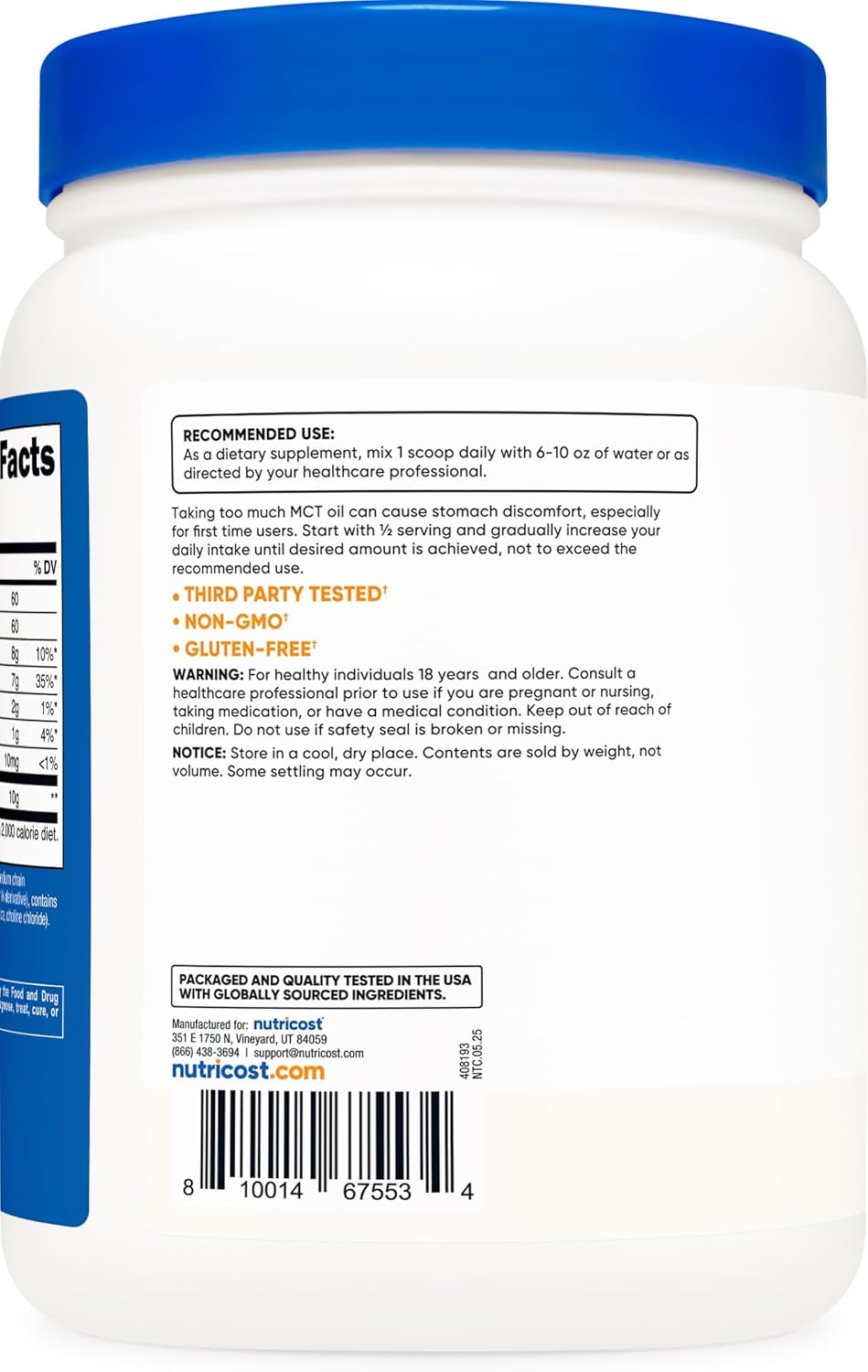 Nutricost C8 MCT Oil Powder - 1lb