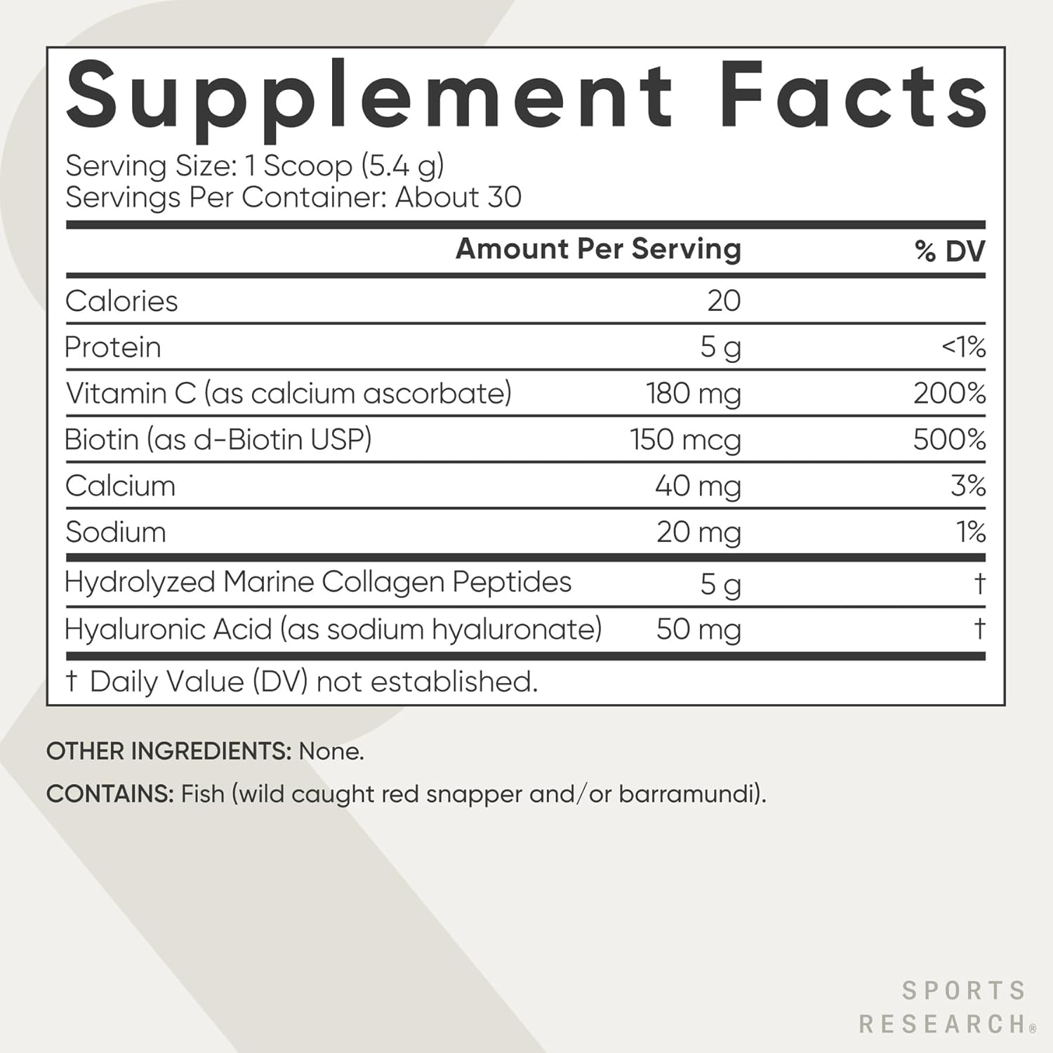 Sports Research Marine Collagen Beauty Complex powder with Vitamin C & Biotin - 30 serving