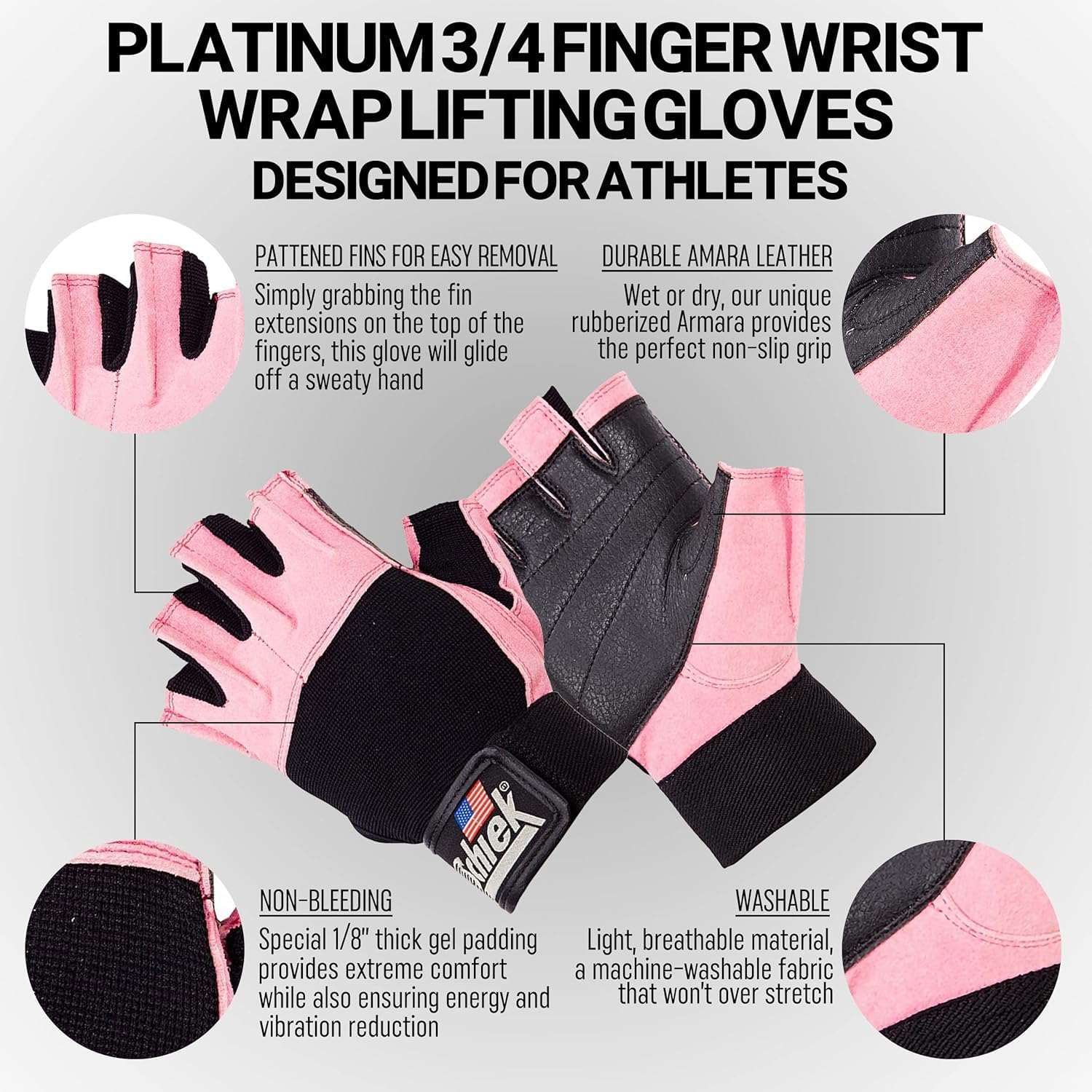 Schiek Model 520 Platinum Women's Lifting Gloves - Pink