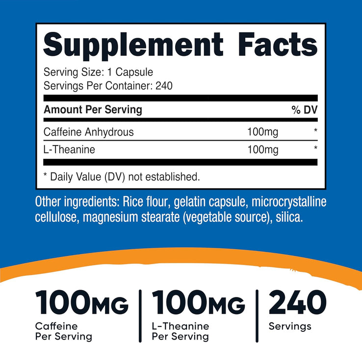 Nutricost Caffeine with L-Theanine, 240 Capsules - Non-GMO and Gluten Free