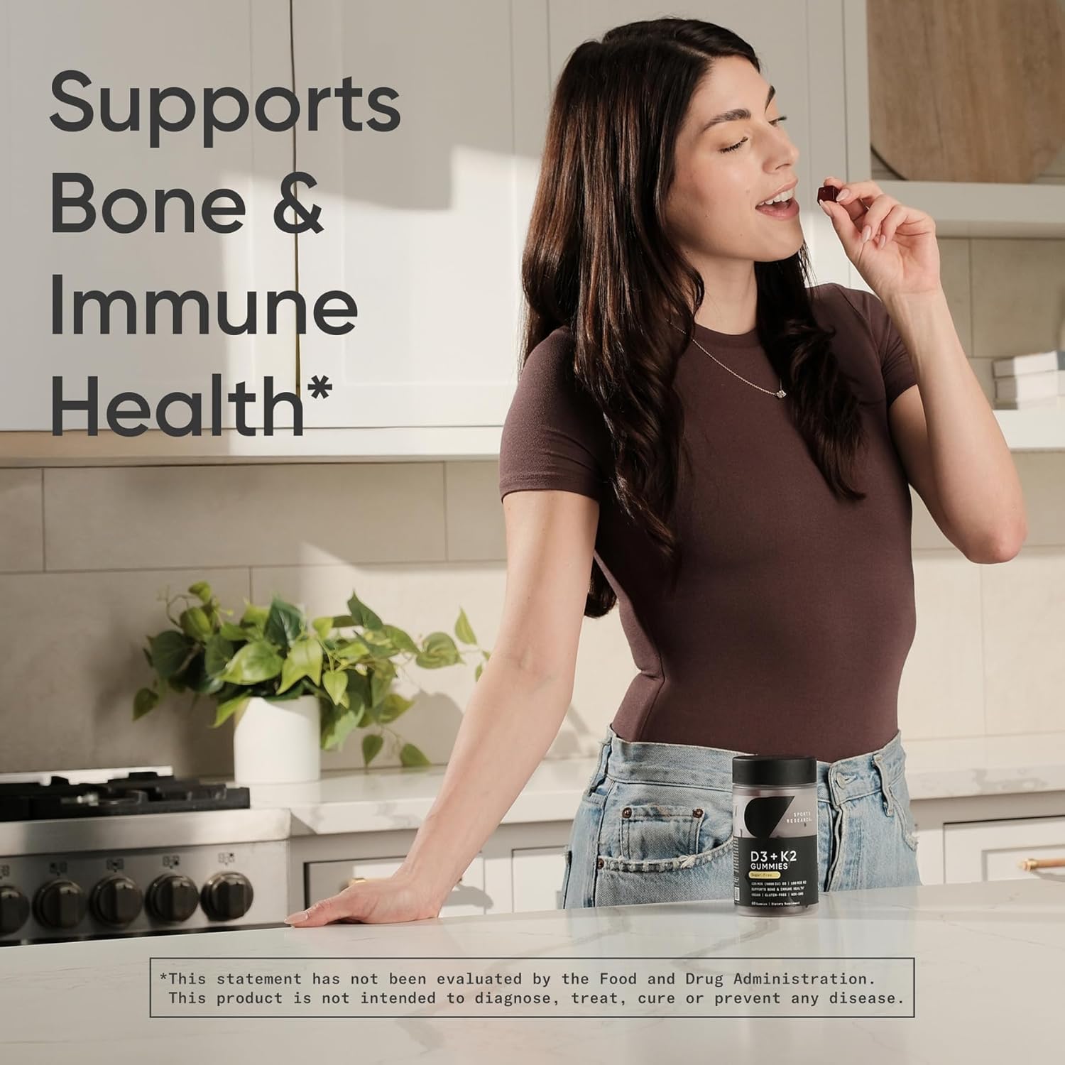 Sports Research Vegan Vitamin D3 + K2 Gummy Supplements, 60 Gummies - 5000iu Vitamin D with 100mcg Mk7 Vitamin K - Supports Bone& Immune Health