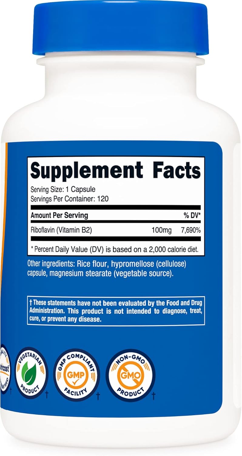 Nutricost Vitamin B2 (Riboflavin) 100mg, 120 Capsules - Gluten Free and Non-GMO