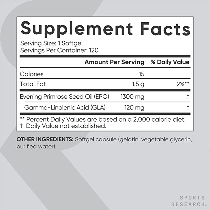 Sports Research Evening Primrose Oil 1300 mg 120 Liquid Softgels