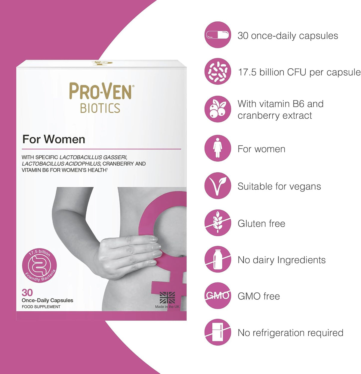 Pro-Ven Biotics for Women 17.5 Billion Friendly Bacteria - 30 Capsules