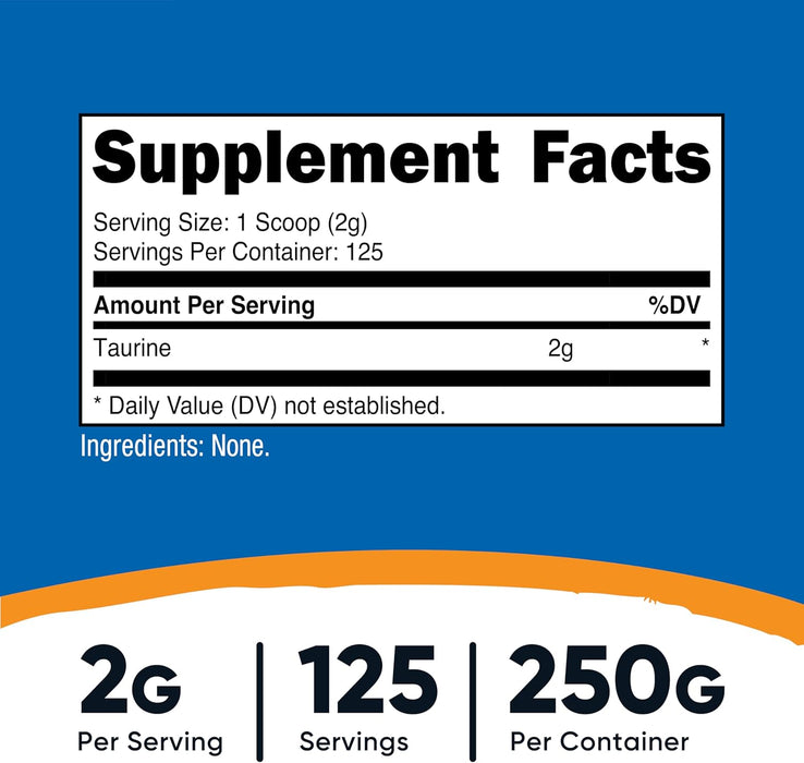 Nutricost Taurine Powder 250g - 125 Servings, 2000mg per serving
