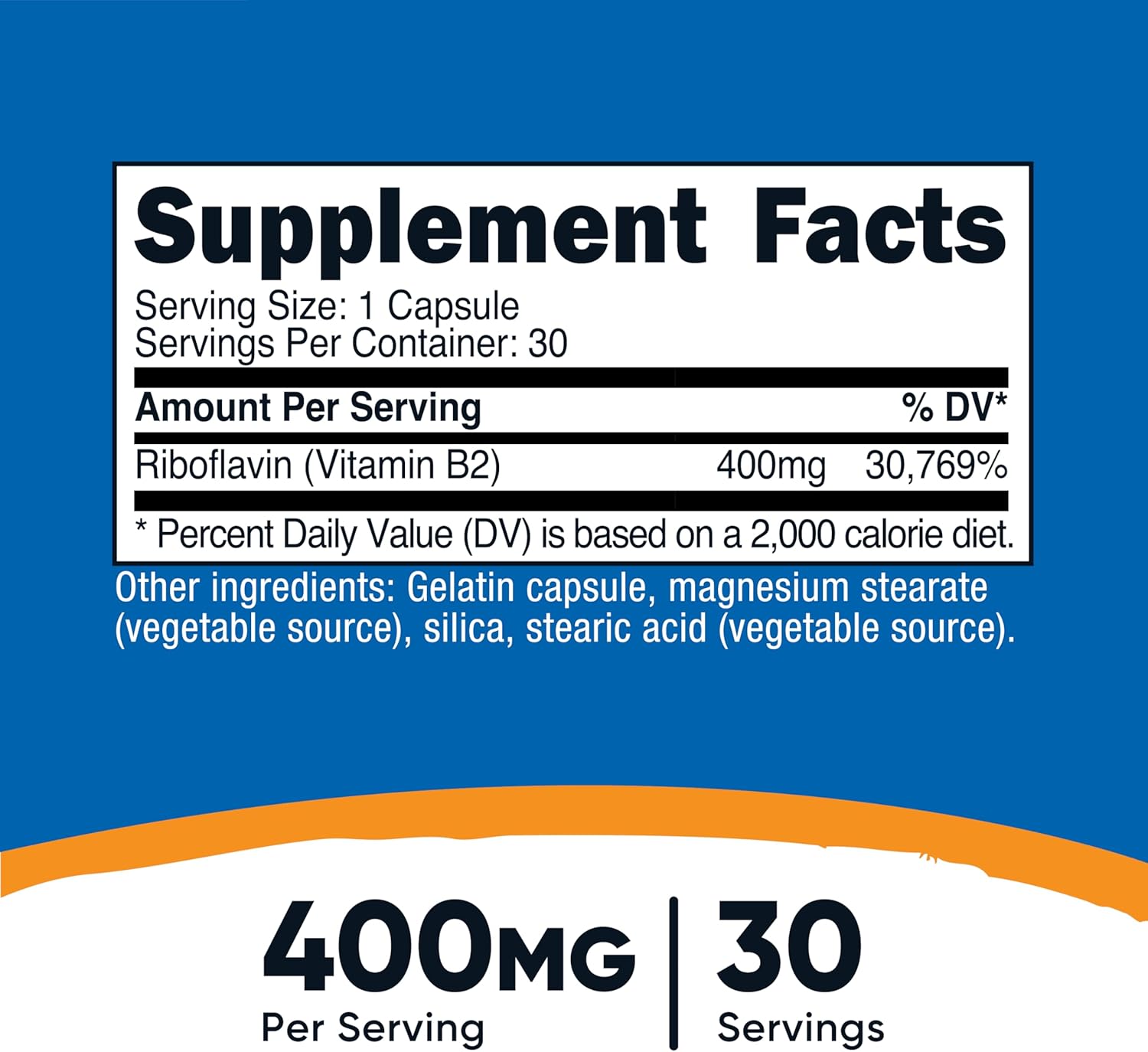 Nutricost Vitamin B2 (Riboflavin) 400mg, 30 Capsules - Gluten Free, Non-GMO
